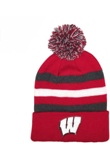 LogoFit Wisconsin Badgers Red Jr Haltime Pom Youth Knit Hat