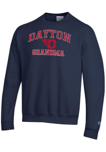 Champion Dayton Flyers Mens Navy Blue Grandma Powerblend Long Sleeve Crew Sweatshirt