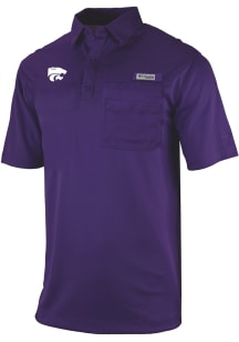 Columbia K-State Wildcats Mens Purple Heat Seal Omni Wick Flycaster Short Sleeve Polo