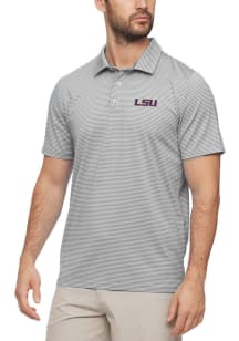 LSU Tigers Mens Silver Naples Striped Performance Short Sleeve Polo