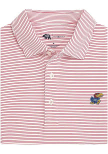 Onward Reserve Kansas Jayhawks Mens Red Birdie Stripe Short Sleeve Fashion Polo