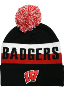 Wisconsin Badgers Black Jaq Script Pom Knit Mens Knit Hat