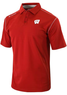 Columbia Wisconsin Badgers Mens Red Heat Seal Omni Wick Shotgun Short Sleeve Polo