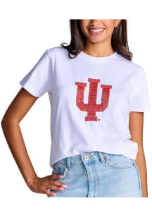 Indiana Hoosiers Womens White Mascot Beaded Short Sleeve T-Shirt
