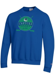 Champion Vancouver Canucks Mens Blue Hockey Sticks Circle Powerblend Long Sleeve Crew Sweatshirt