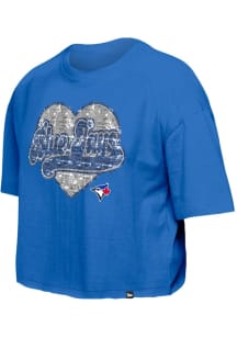 New Era Toronto Blue Jays Girls Blue Flip Sequin Heart Short Sleeve Fashion T-Shirt