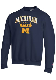 Champion Michigan Wolverines Mens Navy Blue Class of 2028 Powerblend Long Sleeve Crew Sweatshirt