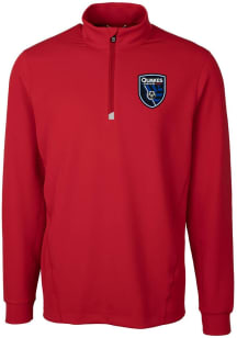Cutter and Buck San Jose Earthquakes Mens Red Traverse Long Sleeve Qtr Zip Pullover