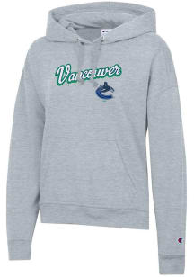 Champion Vancouver Canucks Womens Grey Script Logo Powerblend Hooded Sweatshirt