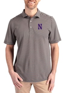 Cutter and Buck Northwestern Wildcats Mens Purple Virtue Eco Pique Stripe Short Sleeve Polo