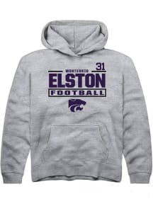 Monterrio Elston Rally K-State Wildcats Youth NIL Stacked Box Long Sleeve Player Hoodie Grey