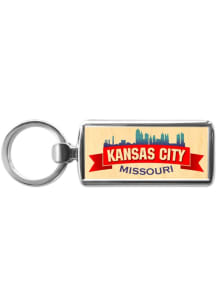 Kansas City Skyline Wooden Keychain - Brown