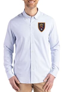 Cutter and Buck Real Salt Lake Mens Light Blue Epic Confidence Pinstripe Long Sleeve Dress Shirt