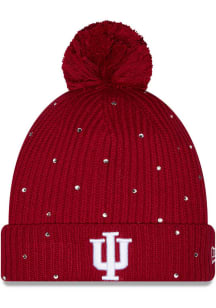 New Era Indiana Hoosiers Crimson Rhinestone Cuff Pom Womens Knit Hat
