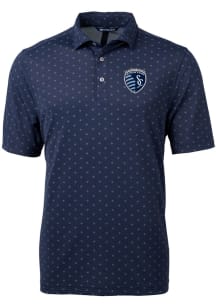 Cutter and Buck Sporting Kansas City Navy Blue Virtue Eco Pique Tile Big and Tall Polo
