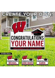 Wisconsin Badgers Personalized Congratulations Grad Yard Sign - White