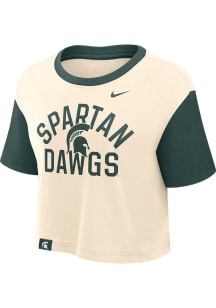 Nike Michigan State Spartans Womens Oatmeal Colorblock Crop Short Sleeve T-Shirt