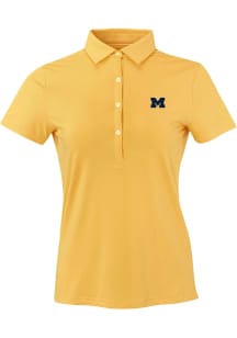 Michigan Wolverines Womens Gold Ecotec Short Sleeve Polo Shirt