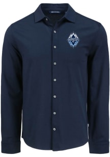Cutter and Buck Vancouver Whitecaps FC Mens Navy Blue Advantage Soft Pique Long Sleeve Dress Shirt