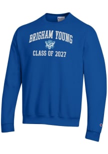 Champion BYU Cougars Mens Blue Font Class of 2027 Powerblend Long Sleeve Crew Sweatshirt