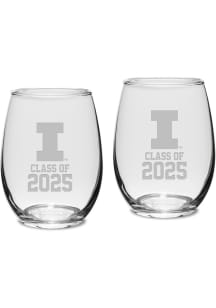 Illinois Fighting Illini Class of 2025 Set of 2 Stemless Wine Glass - White