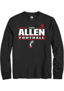 Cyrus Allen Cincinnati Bearcats Black Football NIL Stacked Box Long Sleeve Player T Shirt