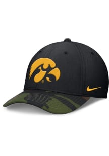 Nike Iowa Hawkeyes Mens Black 2024 Rise Military Swooshflex Flex Hat