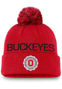 Nike Ohio State Buckeyes Red Prep Peak Cuff Pom Mens Knit Hat