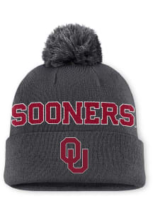 Nike Oklahoma Sooners Charcoal JORDAN BRAND PEAK OFF-FIELD CUFFED POM BEANIE CAP Mens Knit Hat