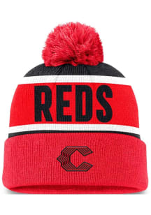 Nike Cincinnati Reds Red City Connect Crown Stripe Peak Cuff Pom Mens Knit Hat