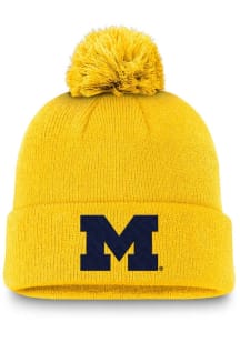 Nike Michigan Wolverines Yellow Peak Pom Beanie Mens Knit Hat