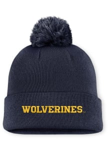 Nike Michigan Wolverines Blue Peak Pom Beanie Mens Knit Hat
