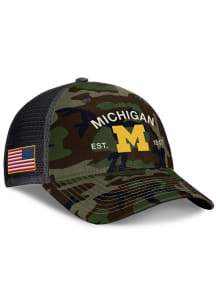 Nike Michigan Wolverines JORDAN BRAND MILITARY RISE STRUCTURED TRUCKER Adjustable Hat - Olive