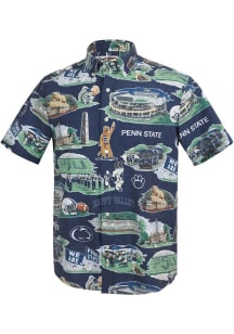 Reyn Spooner Penn State Nittany Lions Mens Navy Blue Scenic Short Sleeve Dress Shirt