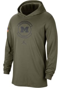 Nike Michigan Wolverines Mens Olive Dri Fit Military Long Sleeve Hoodie