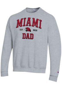 Champion Miami RedHawks Mens Grey Est Date Dad Powerblend Long Sleeve Crew Sweatshirt