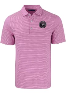Cutter and Buck Inter Miami CF Mens Pink Forge Double Stripe Short Sleeve Polo