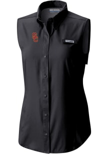 Columbia USC Trojans Womens Black Heat Seal Omni Wick Tamiami Polo Shirt