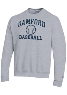 Champion Samford University Bulldogs Mens Grey Baseball Powerblend Long Sleeve Crew Sweatshirt