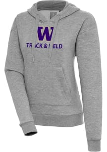 Antigua Washington Huskies Womens Grey Heather Track & Field  Victory Hooded Sweatshirt