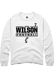 Logan Wilson Cincinnati Bearcats Mens White Football NIL Stacked Box Player Crew