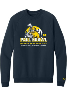 Michigan Wolverines Mens Navy Blue Football Paul Brawl Long Sleeve Crew Sweatshirt