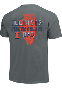Illinois Fighting Illini Charcoal Dad State Outline Short Sleeve T Shirt