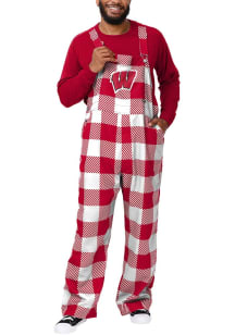 Wisconsin Badgers Mens Red Buffalo Plaid Overalls