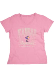 Blue 84 Kansas Jayhawks Womens Pink Dyed Short Sleeve T-Shirt