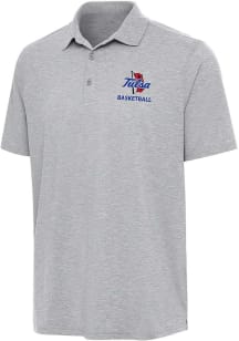 Antigua Tulsa Golden Hurricane Mens Grey Heather Basketball Par 3 Short Sleeve Polo