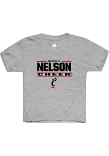 Macaylee Nelson Cincinnati Bearcats Youth Grey NIL Stacked Box Player Tee