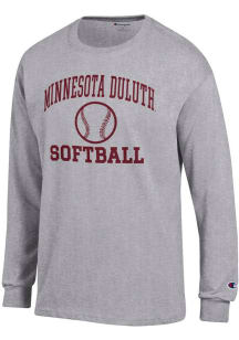 Champion UMD Bulldogs Grey Softball Jersey Long Sleeve T Shirt