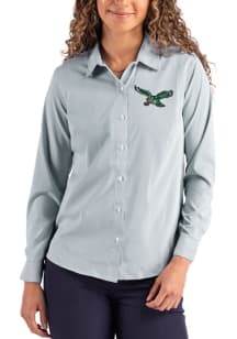 Cutter and Buck Philadelphia Eagles Womens Historic Epic Confidence Pinstripe Long Sleeve Green Dr..