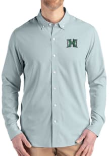 Cutter and Buck Hawaii Warriors Mens Green Epic Confidence Pinstripe Long Sleeve Dress Shirt